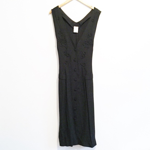 Vintage Dresses & Skirts - 90s button front sleeveless maxi dress embroidery